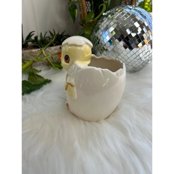 Vintage Easter cracked egg baby chicken planter yellow cute kitschy decor - Picture 5 of 7